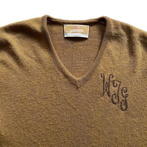 Vintage Jantzen Monogrammed Sweater 60s Kids Size 20 Adult Small XS V Neck